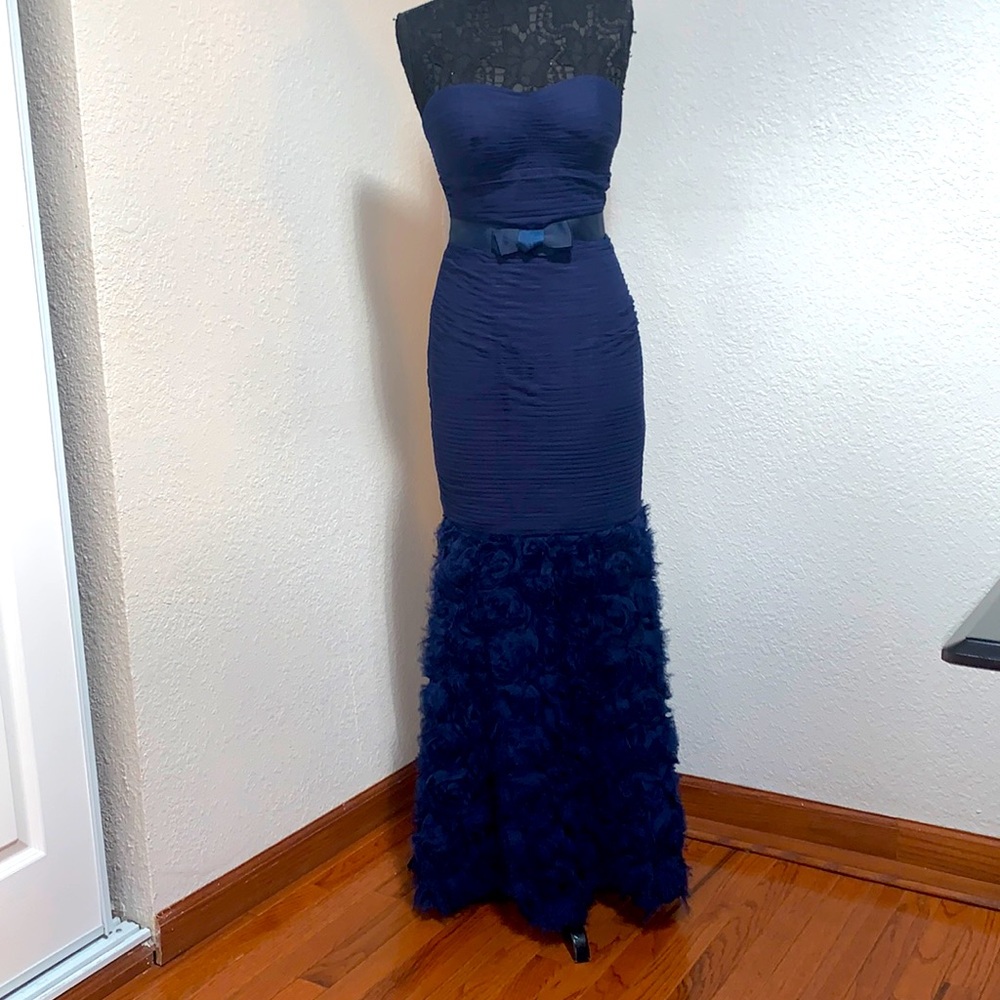 JS collection shirred belted rosette gown